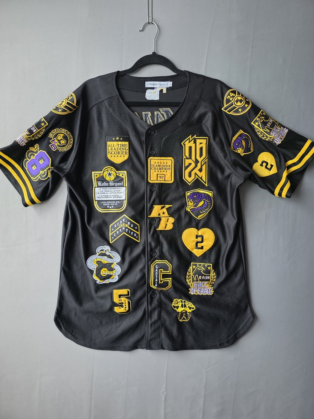Headgear Classics Kobe Bryant Mamba 24 Tribute Patch Baseball Jersey XL Black